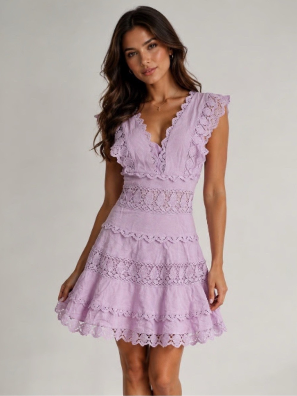 ENDLESS ROSE Lace Mini Dress Lavender Fit and Flare Styling Size Small